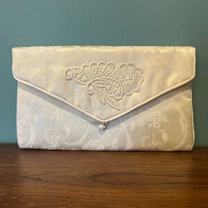 Vintage Jessica McClintock Ivory Satin Floral Lace Clutch - Bridal